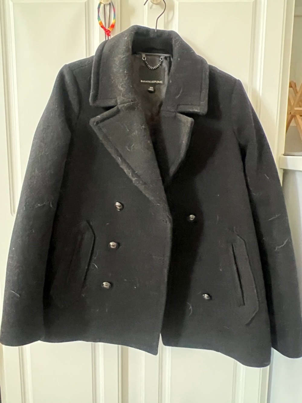 Banana Republic Black Double-Breasted Wool Pea Coat